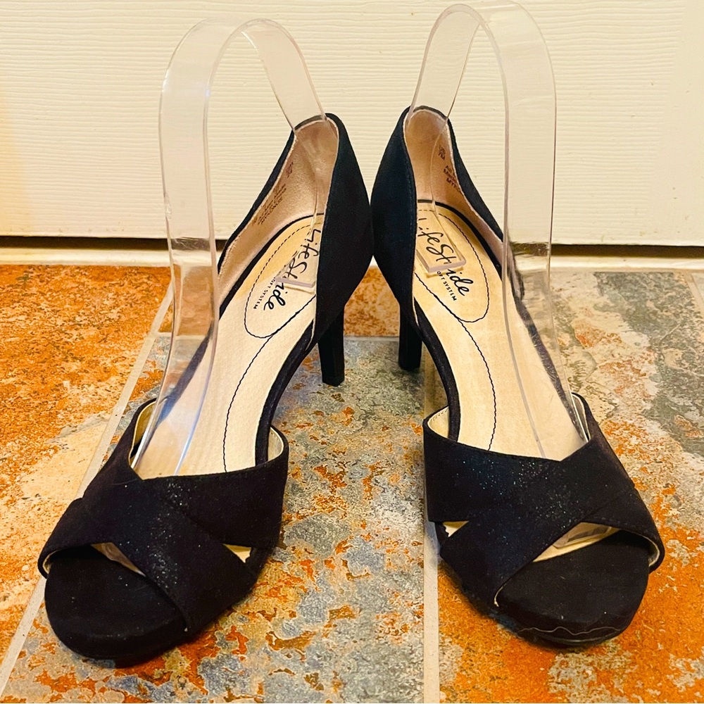 🕶️NWOB!! Elegant Black Sparkle Life Stride Peep-Toe D’orsay Style Heels!